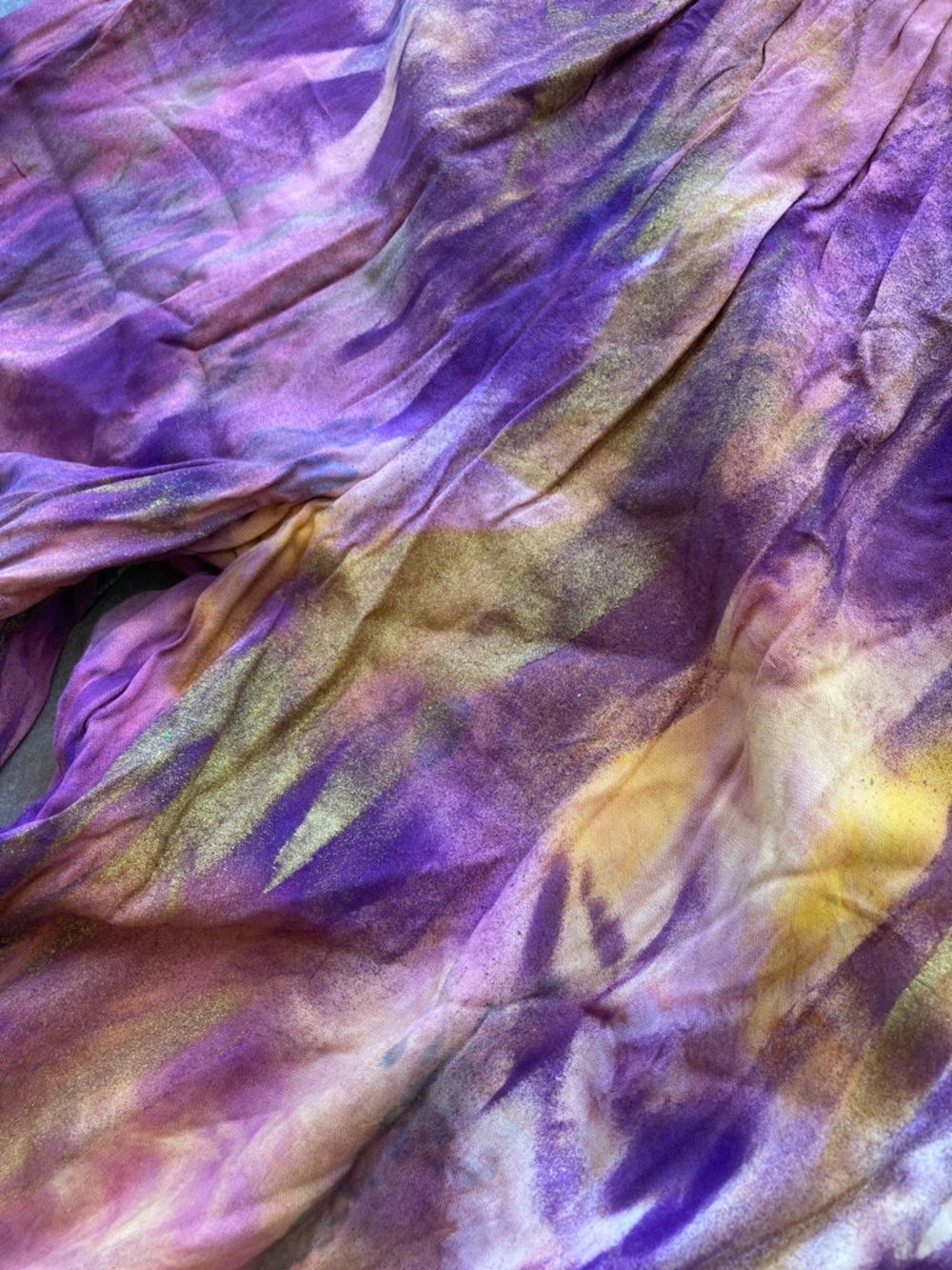 Hand Crafted Wide Leg Tie-Dye Pants in Purple, Gold, Pink - Picture 7 of 9